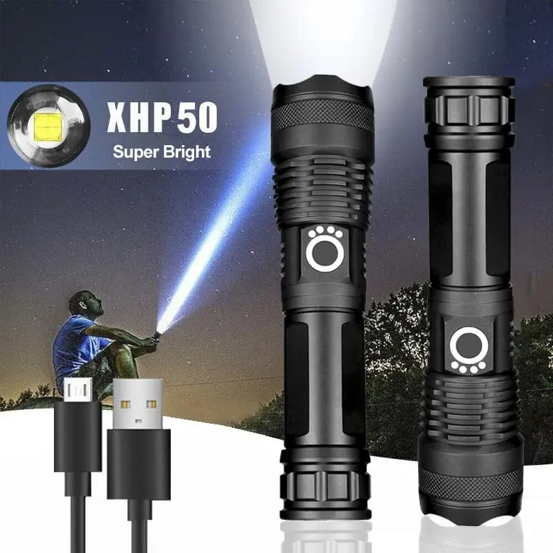 Rechargeable Zoom LED Flashlight USB Torch Light – With Battery, thumbnail 2 of 2