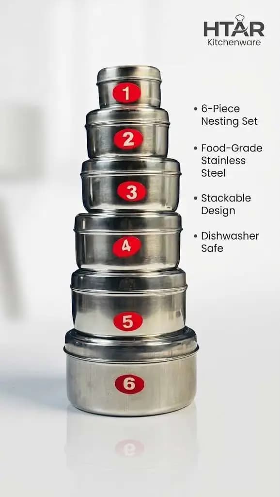 6-Piece Premium Stainless Steel Nesting Container Set