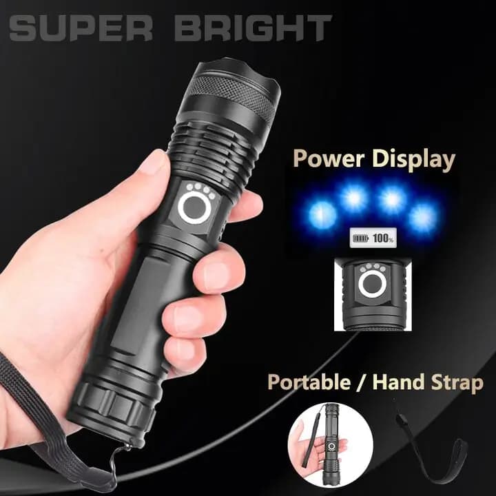 Rechargeable Zoom LED Flashlight USB Torch Light – With Battery, image 1 of 2